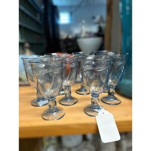 VTG Blue Glass Noritake swirl W/ Ribbon Japan Water/Ice‎ Tea Goblets Drinkware